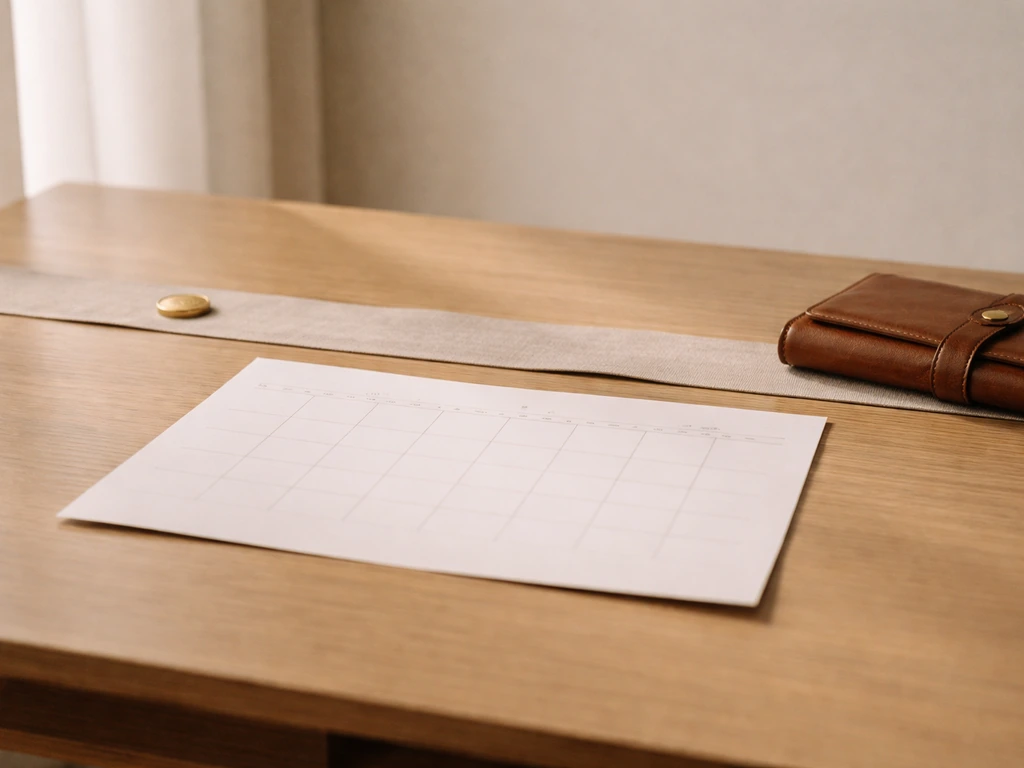 Minimal desk scene with a calendar page, a gold coin, and a simple timeline ribbon suggesting key wealth moments
